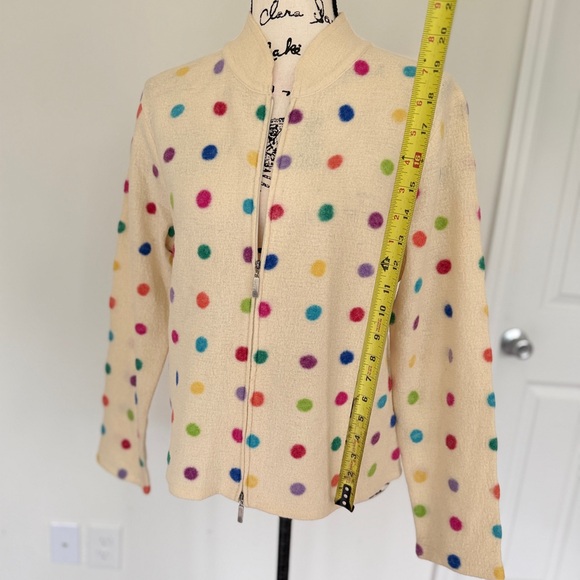 Marisa Christina Polka Dot Cardigan Cream Multicolor 100%Wool Full Zip Gypsy Y2K - Picture 9 of 15